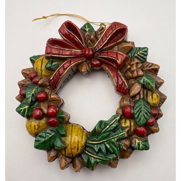 Vintage Christmas Wreath Tree Ornament Rustic with Bow & Berries - Picture 6 of 6